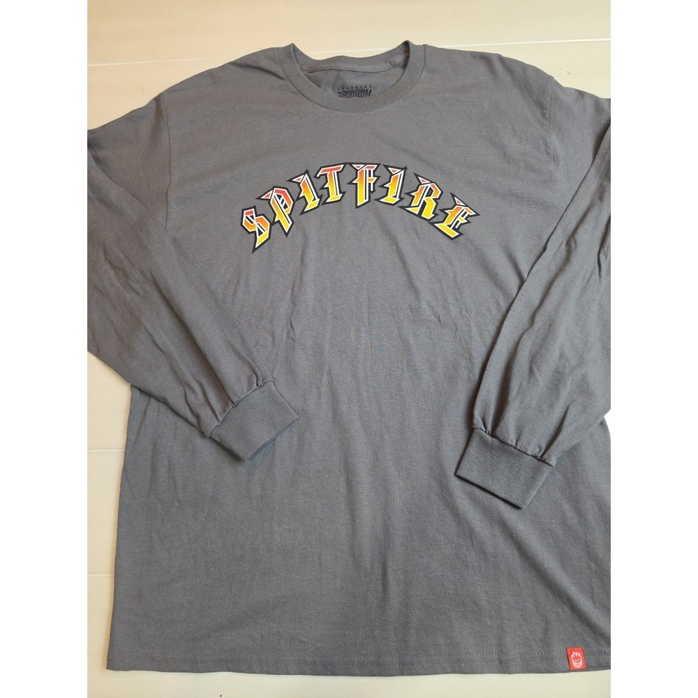 Spitfire Men's Large Skateboarding T-Shirt Long Sleeve Gray Crew Neck Cotton